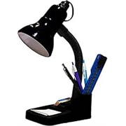 LOGRO Flexible Black Electric Table Lamp with Attached Pen Stand for Office and Study Black (Bulb not Included)