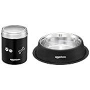 Amazon Basics Stainless Steel Pet Feeding Bowls for Dog & Cats | Anti Slip Base | 2 Pcs Set | Canister & Pet Bowl in Black Color | Canister 1000 ml & Bowl 700 ml
