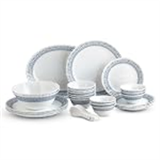 CELLO Aurum Imperial Plus Series Opalware Dinner Set of 33 Pieces for Family of 6 | Bone-Ash Free & Leadfree Opal Glass Microwave & Dishwasher Safe Crockery Plates & Bowls Set for Daily Use & Gifting
