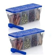 4 in 1 Multipurpose 4 Section Kitchen, Fridge Storage Airtight Container Set for Vegetables, Dryfruits, Spices, Groceries, and Pickles with 4 Spoons Storage Set 1800 ml- (Blue, Pack of 2) Serviz 2