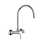 Aquieen Wall Mounted Single Lever Sink Mixer with provision for hot & cold water with 360 degree hi-neck spout, connecting legs & wall flanges (Flora – Chrome)