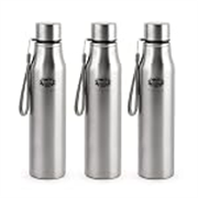CELLO Swan Stainless Steel Water Bottle Set of 3 Pcs, 900 ml Each Silver | ISI Certified, Single Wall, Leakproof, Rust Proof | Airtight Fridge Safe Steel Water Bottle For Office, College, Gym & Travel