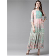 Juniper Women Pink & Green Printed Maxi Dress