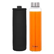 Solimo Borosilicate Glass Fridge Water Bottle | Leak Proof | Stainless Steel Jacketed Cap | Toxin-Free | Thermal Shock Resistant | Odour Neutral | Foam Cover (750 ml)