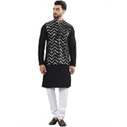 SOJANYA (Since 1958 Men’s Pure Cotton Kurta and White Pyjama with Sequins Nehru Jacket