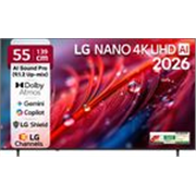 LG 139 cm (55 inch) Ultra HD (4K) LED Smart WebOS TV 2026 Edition with NANO Detail Enhancer, HDR10 Pro, 4K Super Upscaling Alpha7 AI Processor 4K Gen9, Dolby Atmos, AI Sound Pro (9.1.2 ch), Multi AI (Google Gemini & MS Copilot), Linear Flow Design, 60Hz VRR, 5 Years OS upgrade, Secured by LG Shield, LG Channels (55NU870BPLA)