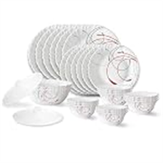 Larah by Borosil Boro Fluted Series Opalware Dinner Set | 28 Pieces for Family of 6 | Microwave & Dishwasher Safe | Bone-Ash Free | Crockery Set for Dining & Gifting | Plates & Bowls | White