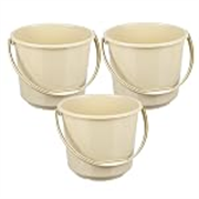 Urbane Home Bucket | Plastic Bucket for Mopping | Bucket for Cleaning | Storage Container Bucket | Water Storage Bucket | Bathroom Bucket | Plain Bucket | 5 LTR | Pack of 3 | Beige