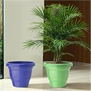 Urbane Home (Pack of 2) Flower Pot | 2-Layer Fuldani Flower Pot (8 Inch) Pots for Terrace, Garden | Plants Stand | Phooldaan for Home Décor | Synergy Indoor Plant Stand | Green & Blue