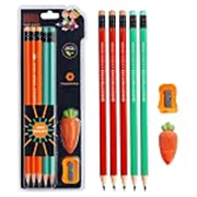 Toyshine HB Pencil Set with Eraser & Sharpener | 10 Pcs Writing Pencil Kit with Cute Carrot Eraser | Smooth Writing School Stationery Set for Kids & Students