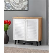 LERIMO 2-Door Engineered Wood Shoe Rack, 4-Tier Wooden Shoe Rack for Entryway, Shoe Storage Cabinet with Doors Adjustable Shelves, Wooden Shoes Rack Organizer (Wotan Oak-White, 2 Door)