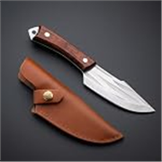 Chef Knife with Leather Sheath, Full Tang Kitchen Knife with Ergonomic Wooden Handle, Multipurpose Stainless Steel Blade for Cutting Meat, Vegetables, Fruits (Kitchen Knife)