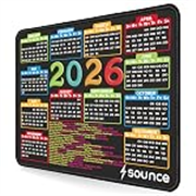 Sounce Mouse Pad 9.6×7.9×0.1 inch, Ultra-Smooth Tracking Surface for PC & Laptop, Durable Stitched Edges, Non-Slip Rubber Base, Washable Computer Mat, Anti-Fraying Design (2026 Calendar) Black