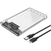 External Portable USB3.0 to SATA Clear Hard Drive Enclosure For 2.5 Inches HDD SSD Below 9.5mm Thickness, Support UASP SATA III, Max 4TB, Tool-Free Design GY Transparent