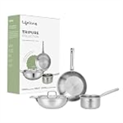 Lifelong Triply 4-piece cookware Set|Kadai,Frypan & Saucepan|Stainless Steel 22 cm Kadai & Fry Pan22 cm with Stainless Steel Lid|16 cm Sauce Pan|Induction Bottom & Gas Stove Cookware(Silver)