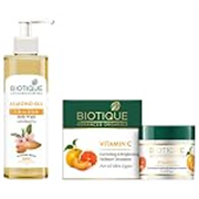 Biotique Vitamin C Correcting & Brightening Non Greasy Face Cream, 50g Younger Looking Nourished & Bright Skin & Almond Oil Ultra Rich Body Wash, 200ml