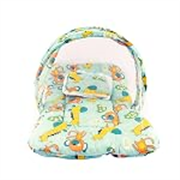 Bumtum Baby Teddy Girrafe Mosquito Net & Neck Pillow, Baby Gadda Set for New Born, 0-6 Month, Printed Baby Bedding, Sleeping Bed of 71cm x 47cm x 5cm, Sea Blue, Cotton, Free Size