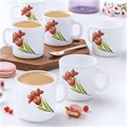 Larah by Borosil Red Iris Opalware Coffee Mug 180ml – Dishwasher and Microwave Safe Tea/Milk Mug | Stylish Hot Drinks Mugs | Ideal for Home and Office (Set of 12)