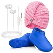3-in-1 Daily Essentials Combo | Wired Earphones, Quick Dry Microfiber Hair Towel Wrap & Waterproof Reusable Shoe Covers | Multi-Purpose Utility Combo for Men & Women
