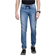 CAHOOT Men’ Light Blue Cinched Hem Denim Jeans for Casual Wear Light Wash 5 Pocket Drawstring Closure Cotton Denim Jeans
