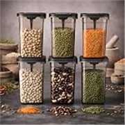 HomeWiz Airtight Kitchen Storage Box 1100ml Pack of 6 with Spoon | Food Grade BPA-Free Kitchen Jars | Storage & Containers Set | Container Set for Pulses | Unbreakable Plastic Container Set|Multi-Use