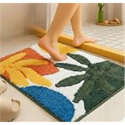 VAS COLLECTIONS Luxurious 2000 GSM Microfiber Bath Mat | Super Soft, Thick & Fluffy | Anti-Skid, Super Absorbent, Bathroom/Bedroom/Kitchen/Door Mat (40×60 cm, Pack of 1) (Blue & Yellow Leaf)