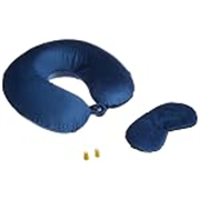 Amazon Basics 100% Memory Foam Travel Neck Pillow with Eye Mask and Ear Plugs Combo|Ergonomically Designed for Ultimate Comfort, Perfect for Air, Car, Train, Bus Travel – Navy Blue, Standard Size