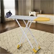 Solimo Wooden Ironing Board/Table with Iron Holder, Foldable & Adjustable| Ergonomic Wobble-Free Design | Heavy-Duty Wide Legs for Stability| 116 L x 47 W cm| Grey & Yellow