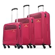 Aristocrat Oasis Plus Set of 3 Cabin, Medium & Large Size Soft Luggage (59 cm, 69 cm & 79 cm) | Spacious Polyester Trolley with 4 Spinner Wheels and Combination Lock | Dazzling Red | Unisex