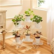 Amazon Basics Metal Planter Stand for Living Room, Indoor Outdoor Plant Stand for Balcony and Home Decor, Holds 6 Planters, White