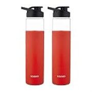 Solimo Borosilicate Glass Bottle with Black Sipper Cap | Anti-Slip Silicon Sleeve | 750 ml | Pack of 2