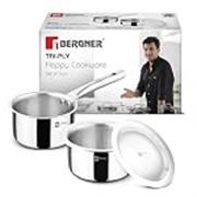 TriPro Triply 3 Pcs Stainless Steel Cookware Happy Set – Tope with Lid 16cm (1.5L) and Teapan 14cm (1L), Even and Faster Heating, Consumes Less Oil, Healthy Cooking – Induction and Gas Stove Ready