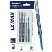 Luxor Schneider LX MAX | Needle Tip | 0.5 mm | 1000+ Meters Writing Length | German Technology Roller Ball Pen (Pack of 3, Ink Color – Multicolor)