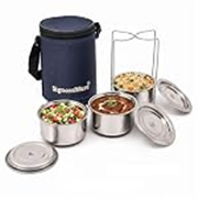 SignoraWare Fine Meal Stainless Steel Lunch Box | Airtight & Leakproof Lid | Compact & Lightweight | Tiffin for Office, School & Travel Use (300ml x 3 | Set of 3 | Steel)