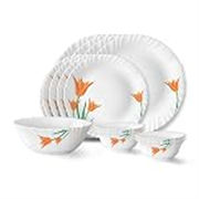 Larah by Borosil Firefly Fluted Series Opalware Dinner Set Of 4 Full Plate, 4 Quarter Plates, 4 Veg Bowls and 1 Serving Bowl | Bone-Ash Free Crockery Set for Dining Table (White, 13 Pieces)