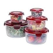 PEARLPET PP Container Circular Plastic Food Storage Container with Air Tight Lid | Fridge & Freezer Dabba Containers, Fruit Box Set of 5, Red (300ml, 600ml, 1200ml, 1800ml and 3000ml)