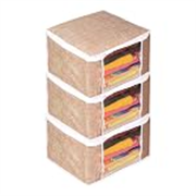 PrettyKrafts Saree Cover Set of 3 / Jute Finish/Wardrobe Organiser/Clothes Bag_Brown