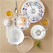 Larah by Borosil Silk Series Speckle Opalware Dinner Set with Steel Spoon | 41 Pcs for Family of 6 | Microwave & Dishwasher Safe | Bone-Ash Free | Crockery Set for Dining & Gifting | Plates & Bowls