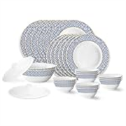 Larah by Borosil Juliet Fluted Series Opalware Dinner Set | 28 Pieces for Family of 6 | Microwave & Dishwasher Safe | Bone-Ash Free | Crockery Set for Dining & Gifting | Plates & Bowls | White