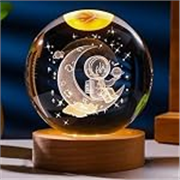 SHOPOGENIX Solar System Crystal Ball Night Light,Glass Ball Night LED Lamp with USB Powered 2.36 Inch Wooden Base Colorful Crystal Ball for Gifts Men,Women,Kids,Boys,Girls (Moon Austronout)