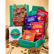 Hyperfoods® Rakhi Set for Brother With Dry Fruits Set RawFruit Gifts From The Orchards Dry fruit Gift Box 120 Grams, Cashews, Almonds, Pista, Raisins (30Gm Each) with Rakhi Gift Hamper For Brother with Roli & Rice