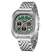 Daniel Hechter Paris Broadway Collection Chronograph Watch for Men with Emerald Green Square Dial | Tachymeter Bezel, Date Display & Silver Stainless Steel Strap – DHM1033-55