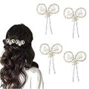 TEMPERIA (4 pcs) Crystal U Pin Hair Accessories For Women & Girls – Artificial Flowers Bun Juda Bridal Pins for Hairstyle & Decoration – Pins & Clips for Style of Bride – White (MN02)