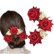 TEMPERIA (1pc) Hair Accessories For Women’s & Girls – Stylish Artificial Flowers & Crystal Pearls Bun Juda Bridal Brooch for Hairstyle & Decoration – Pins & Clips for Style of Bride (Red & White)