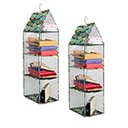 PrettyKrafts Hanging Rack 3 Blocks, Side Clear Storage Racks, Dormitory Closet for Students, Wardrobe Shelves, Hanging Organiser, Storage Holders & Racks Clear_Green Leaves, Pack of 2
