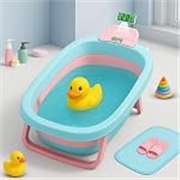 Little Olive Baby Bath Tub with Temperature Display | Foldable and Antislip Design | Safe Plastic Tub for Infants and Toddlers (0 to 3 Years) | Pink and Blue