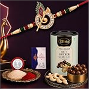 DeoDap Designer Murli Flute Rakhi for Brother with Choco Coated Nut Butterscotch Chocolate 96gm, Pooja Coin, Roli Chawal & Card | Rakhi with Chocolate Combo for Raksha Bandhan