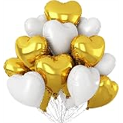 AMFIN (Pack of 5) 18 Inch Heart Foil Balloons – Gold & White