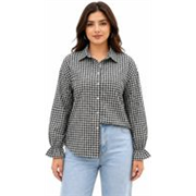 Unikan Women Oversized Fit Checkered Button Down Collar Casual