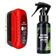 Oil Film Cleaning Brush & Car Glass Cleaner Anti-Fog Spray | Windshield Defogger & Stain Remover for Interior & Exterior | Anti-Mist, Oil Stain Remover for Car Windows, Mirrors & Glass